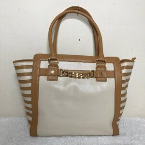 Emma Fox Leather Stripes & 2 Tone Structured 12.5" x 19" Shoulder Tote Bag